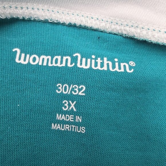 Woman Within Shirt Womens 3X Teal White Layered Look Long Sleeve Cotton - Picture 5 of 9